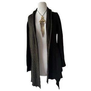 Vtg Berretti Wool Blend Open Cardigan Sz L Green Mohair Cable Knit Sweater Italy